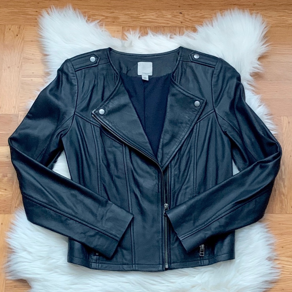 Navy Blue Halogen Leather Jacket - Picture 1 of 6